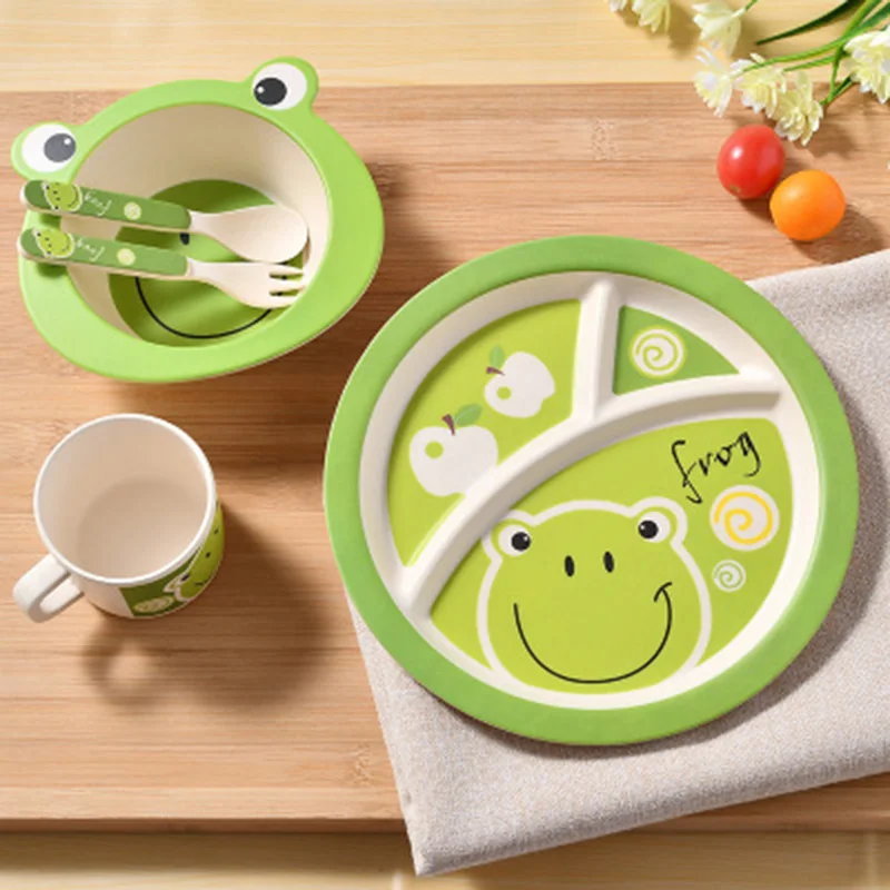 Baby Bamboo Fiber Dinnerware Children Safety Tableware Set Animal Cartoon Plate Bowl Fork Spoon Cup Food Feeding Dishes BB3092 (11)