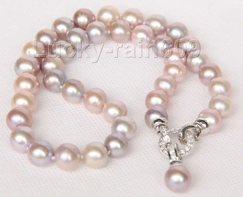 

FREE SHIPPING 17" 10mm natural round purple pearls necklace pendant E2562