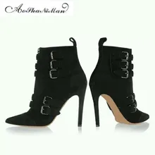 Весенне-осенняя женская обувь из коровьей замши туфли-лодочки на высоком каблуке, пуговицы для вечеринки Модные женские ботильоны с острым носком на тонком каблуке, размеры 34-41