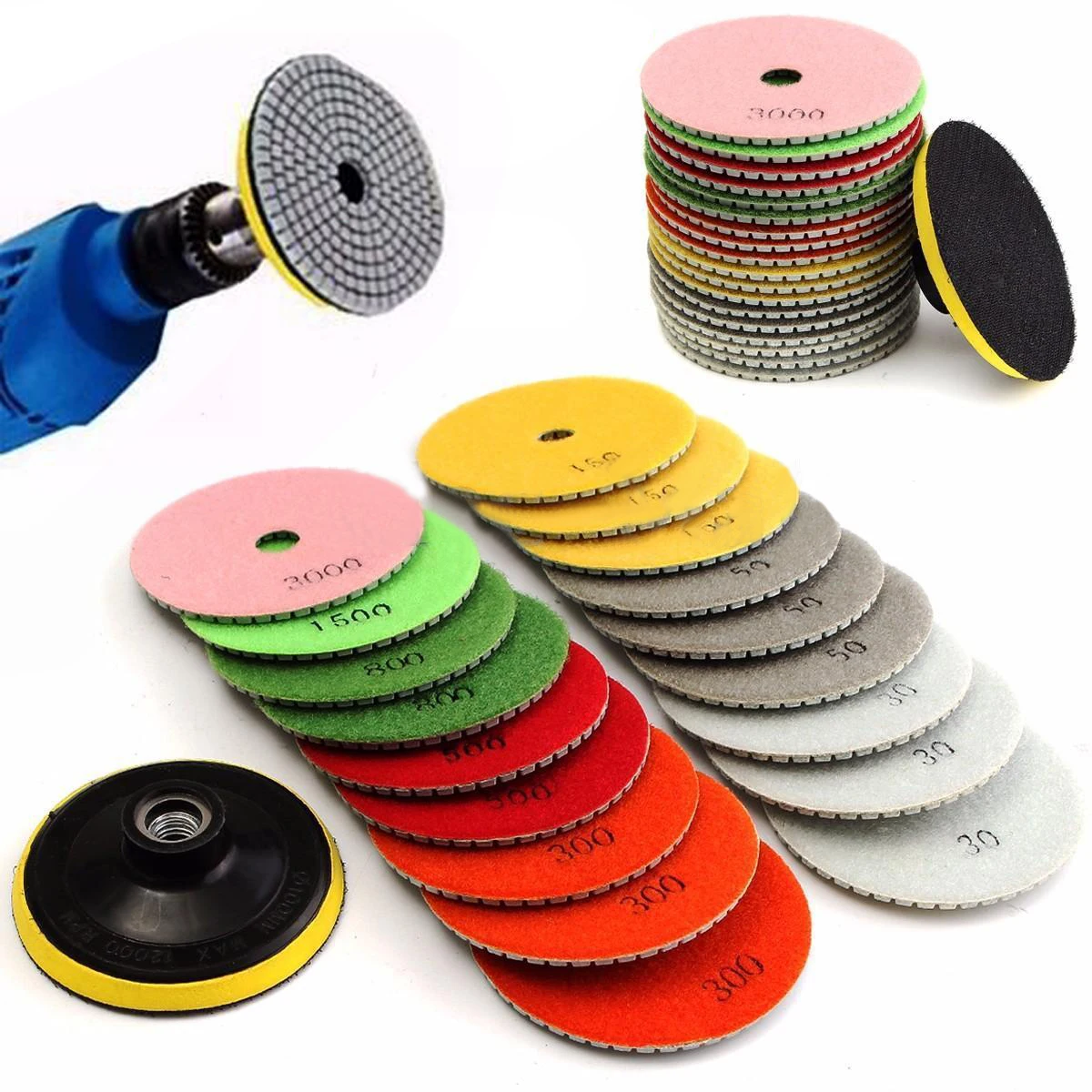 19pcs 4inch Wet/Dry Diamond Polishing Pads For Granite Marble Concrete Stone Polishing Tools