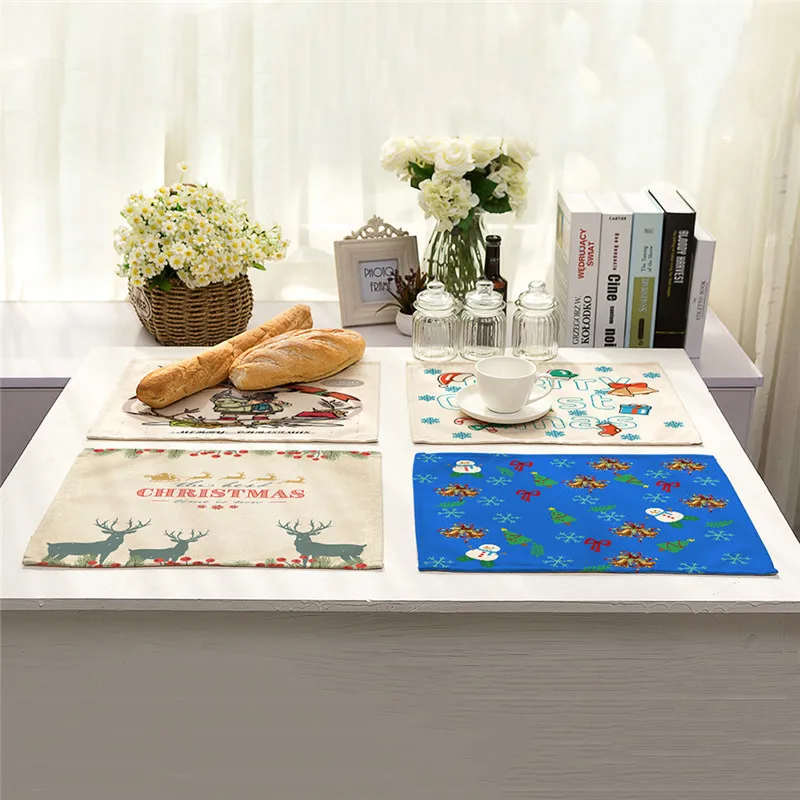 Kitchen Table Mats Cotton Linen Table Napkin Christmas Carnival Snowman