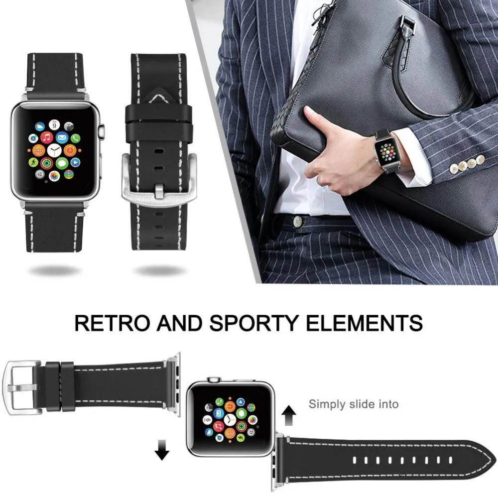 Ремешок для часов кожаный ремешок для наручных часов apple watch, ремешок 42 мм/38 мм браслет ремешок на запястье для наручных часов iwatch серии 3/2/1 44 мм чёрный; коричневый