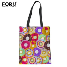 FORUDESIGNS/сумки для покупок из парусины для девочек с принтом "пончик", Холщовая Сумка, модная школьная сумка для путешествий, Прямая поставка