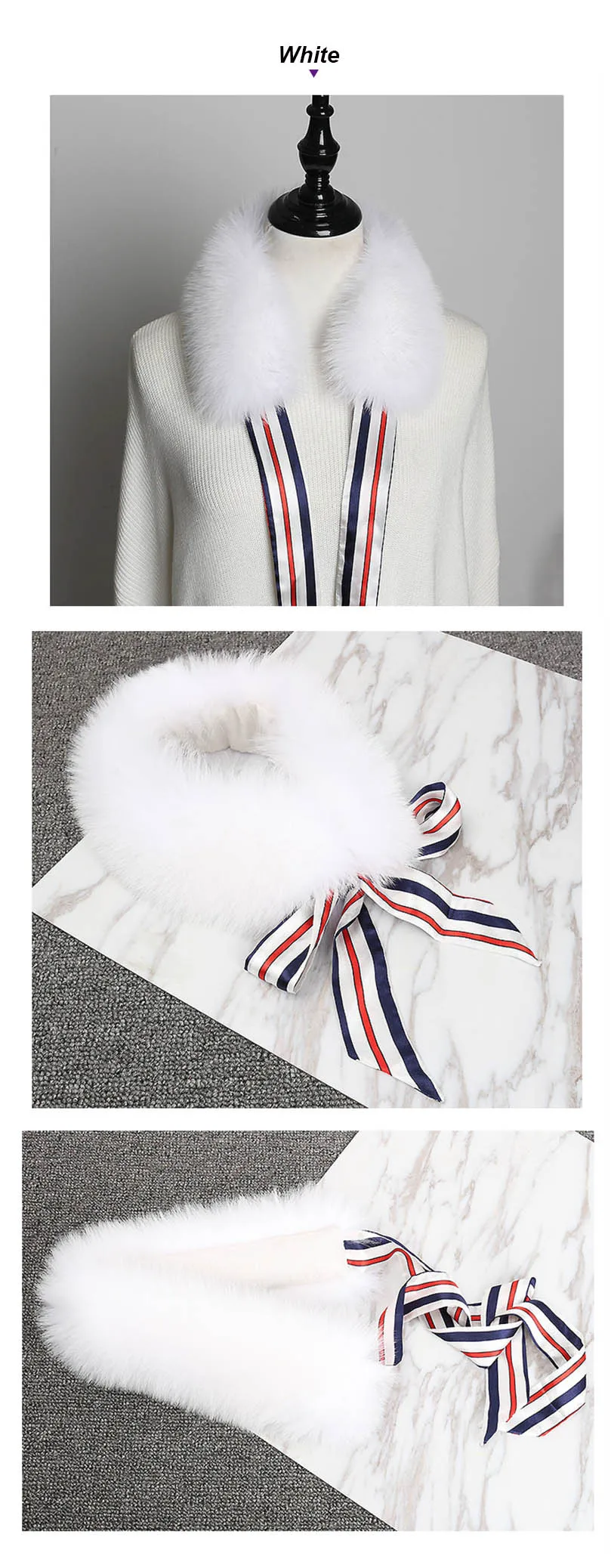 fox fur scarf with ribbon white