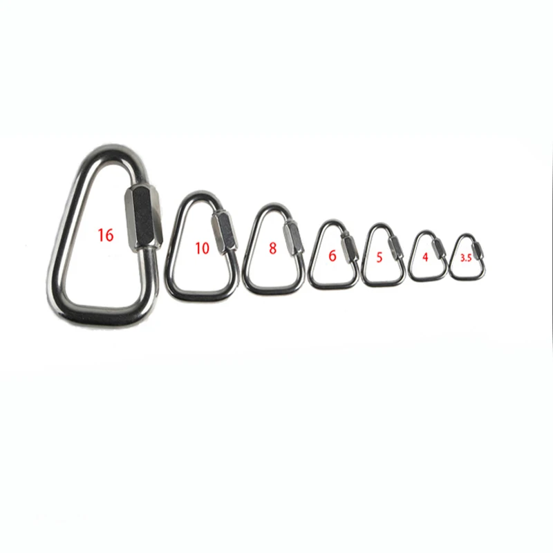 

304 Stainless Steel Screw Lock Triangle Carabiner Climbing Gear Safety Snap Hook M3.5/4/5/6/8/10