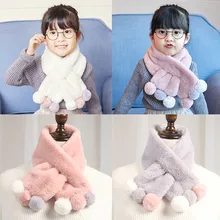 Милый зимний шарф с помпоном для детей, имитация кроличьего меха, шарфы с кольцом для девочек, детские милые шаровары для шеи, шейный платок