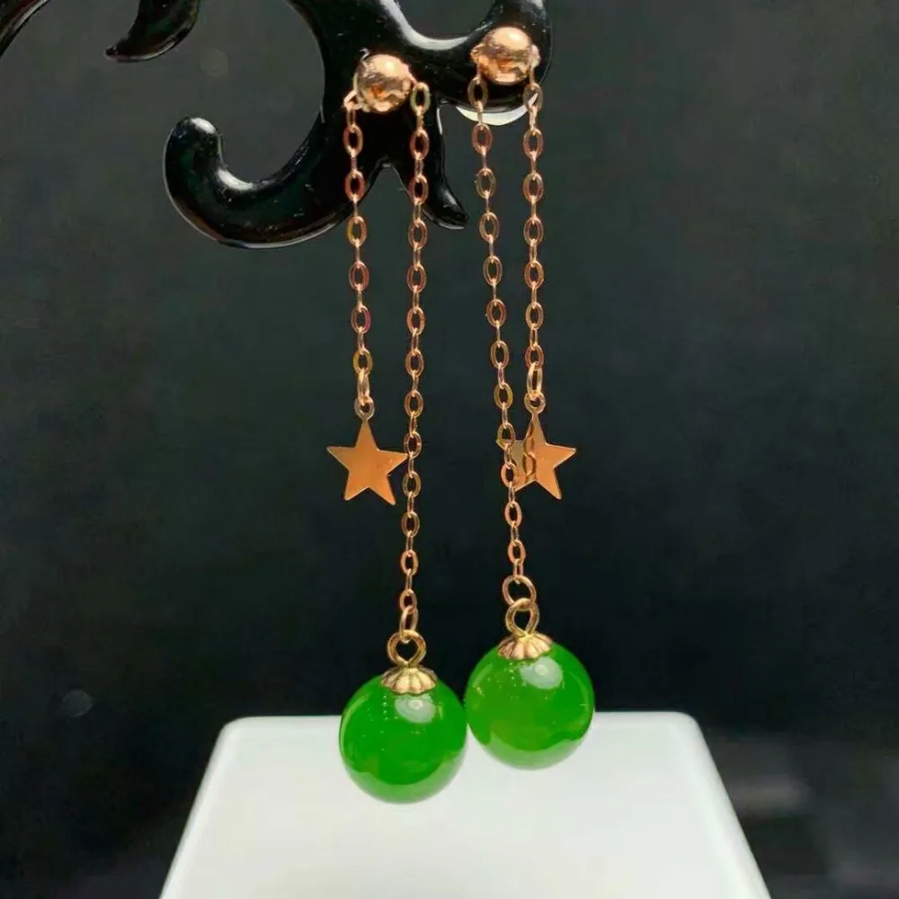 

SHILOVEM 18k rose gold Natural Jasper drop earring classic fine Jewelry women wedding new gift wholesale 8*8 myme0808by