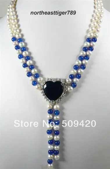 

~~ Free Shipping WholesaleWhite Pearl Blue Jade Crystal Cubic Zirconia Sapphire 18KWGP Pendant Necklace