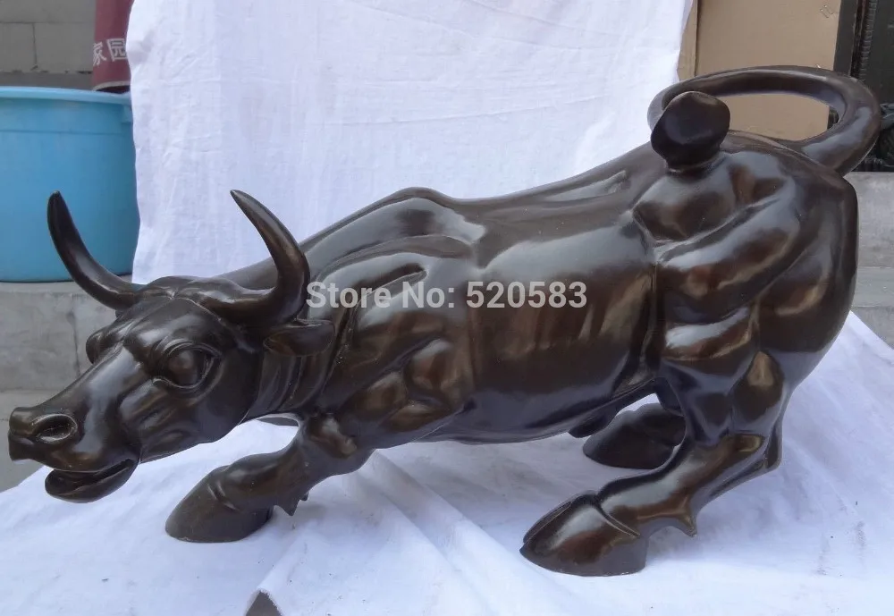 

25" Royal FengShui China Pure Bronze Zodiac Wealth Fight Strong Bull Ox Statue fast
