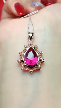 

Tourmaline Pendant Fine Jewelry Real 18 K Gold 100% Natural Red Tourmaline 3.5ct Gemstones Diamond Pendant Necklace