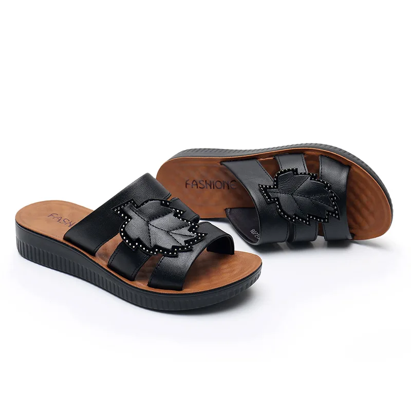2024 New Summer Woman Sandals Ladies PU Leather Casual Soft Flat Slippers Slip On Comfortable Women Shoes Free shipping