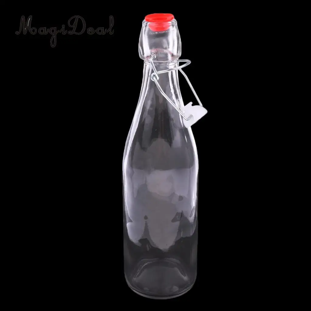 MagiDeal EASY CAP Beer Bottles -250ml 500ml 1000ml Durable Transparent Glass for Brewing Beer Wine Bottle Kitchen Dining Tool