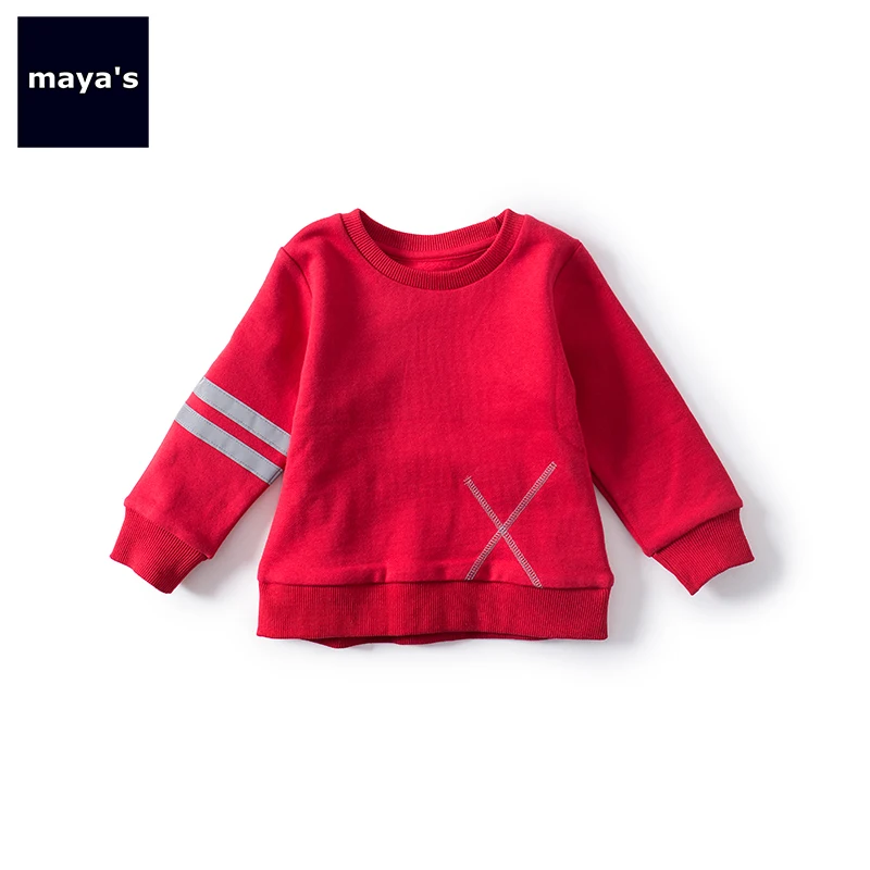 Mayas/модные детские весенние свитшоты в полоску новые мягкие красные рубашки