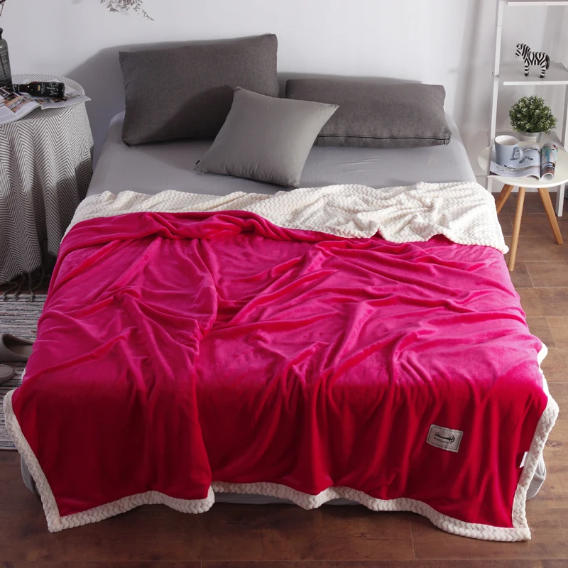 

Red Solid Color Super Soft Fleece Blanket Adult Flannel Aircraft Sofa Office Sherpa Blanket Towel Travel Portable Car Travel