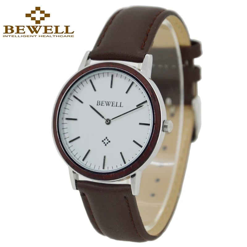 

BEWELL Men and Women Wood Watch Ultrathin Wood Case Leather Watchband Sport Quartz Wristwatch Relogio 1051A