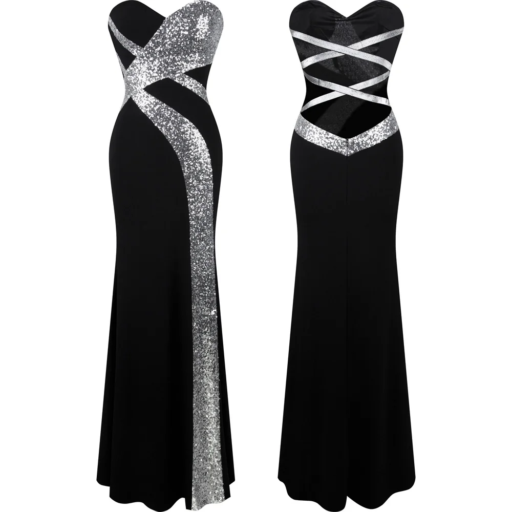 Black Angel-Fashion, женское платье без бретелек контрастного цвета, платье для матери невесты, комбинированное, вечерние, формальные, черные, 331 - Цвет: Black