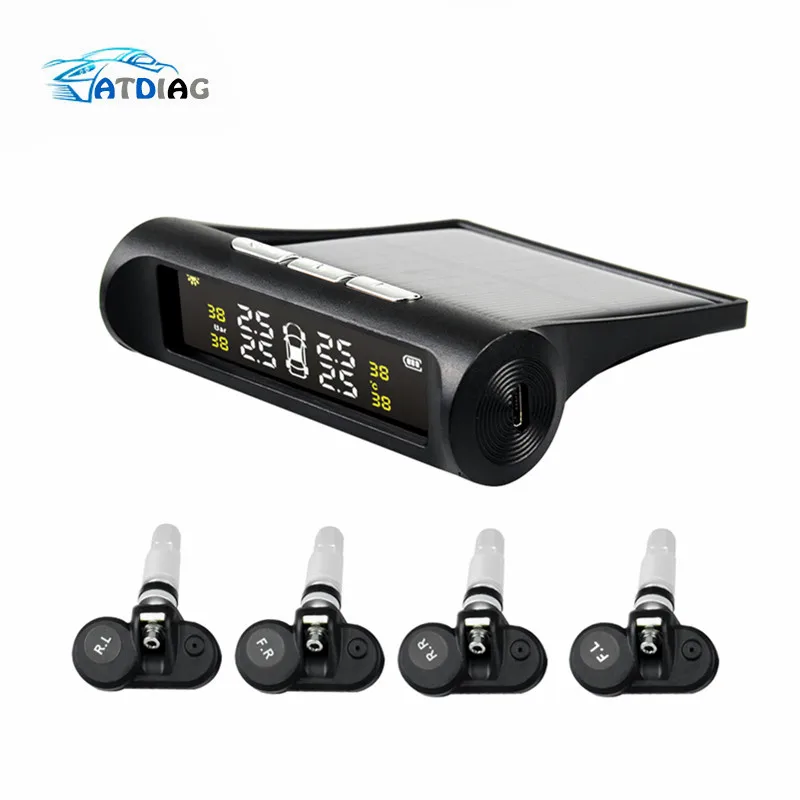 

Solar Power USB TPMS Car Tire Pressure Monitoring System LCD 4 External / Internal Sensors for SUV Temperature Warning