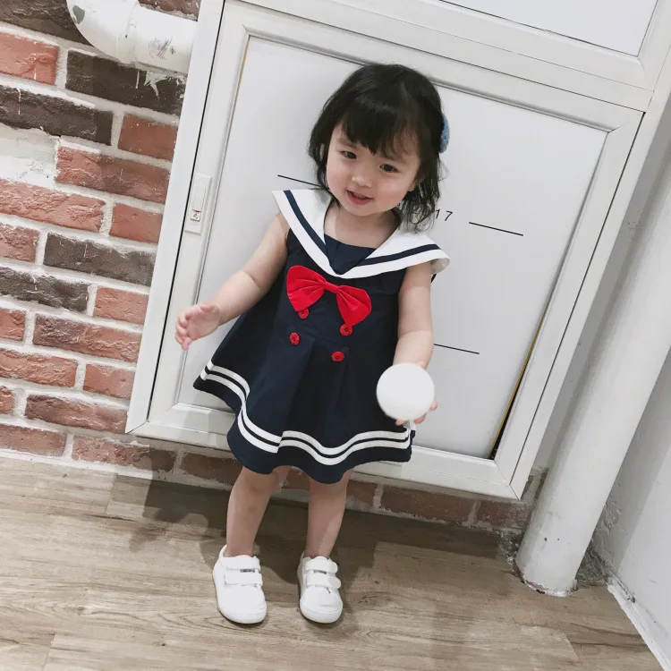 

Celveroso summer baby girl Dress Cotton Bow Baby Rompers for girls Kids Navy Overall Bebes Sailor Style ctue girl dress