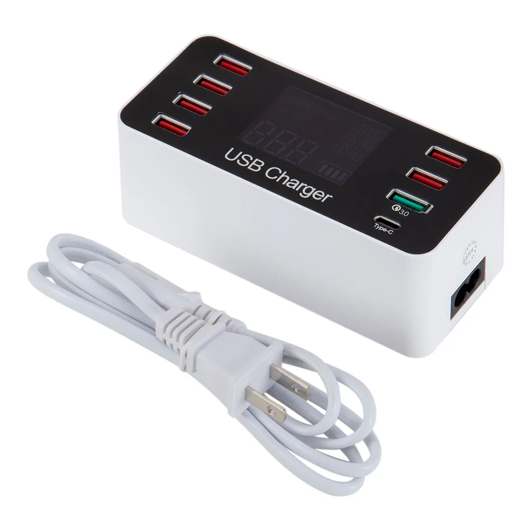 QC3.0+type-c 8Port USB Charger Fast Loader HUB+Type-C Charge 40W QC 3.0 LED Display YECF | Электроника