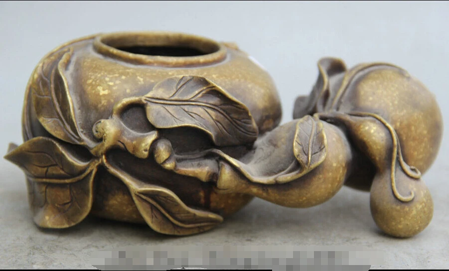 

8" Chinese Copper Folk bat peach cucurbit gourd Pot Jar Crock Incense Burner