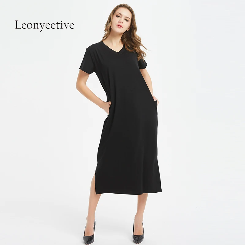 

New 2019 Spring Summer Women solid dress Oversize Big Plus Size black Ladies Casual fashion dress