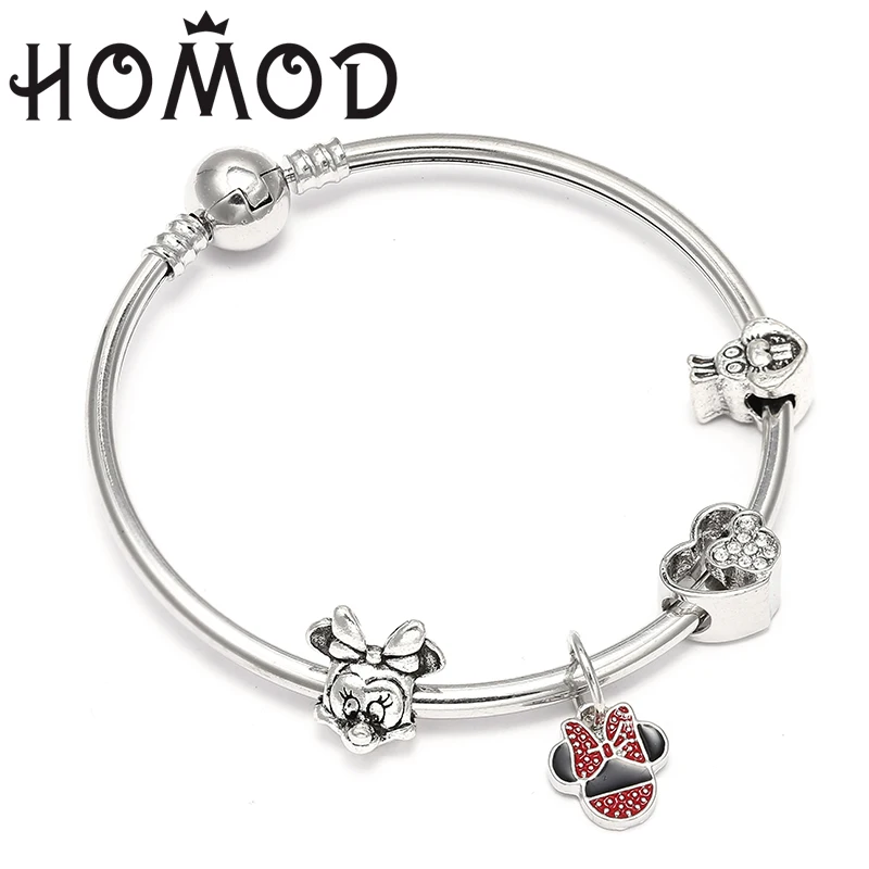

HOMOD 2018 New Mickey & Minnie Charm Bracelet With Donald Duck Beads Fits Pandora Bracelets For Women DIY Jewelry Pulseras