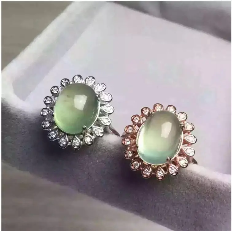 

Woman Natual Prehnite Ring Free shipping Natural real Prehnite Ring 925 sterling silver Gem Size 7*9mm