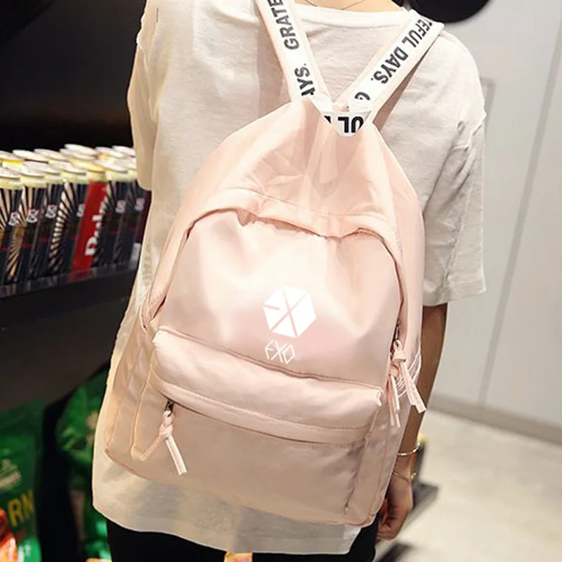 

kpop EXO same paragraph Student Backpack Dark blue pink fashion backpack men and women bag black school bag