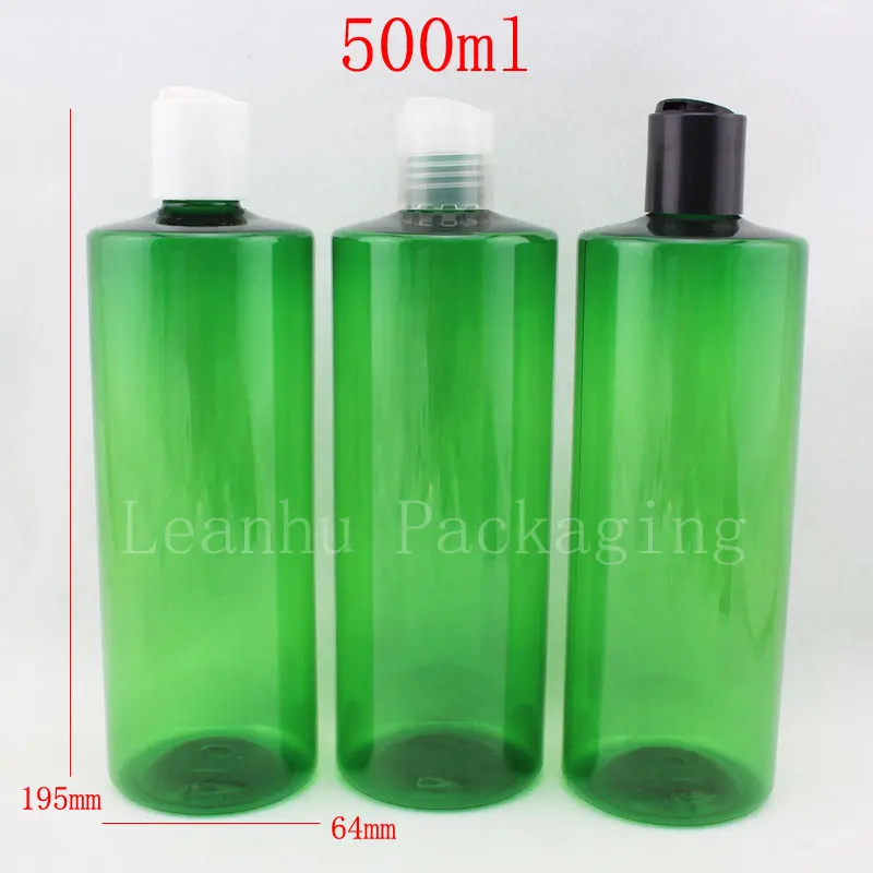 Wholesale 500 ml X 12 pc Green Empty Plastic Bottles With Disc Top Cap,Shampoo PET Bottle With