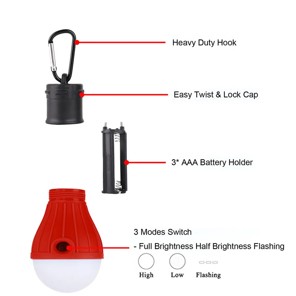Carabiner Tent Lamp Fishing Emergency Light Camping Lights Flashlight Outdoor 3LED Travel Hiking Portable Multicolor