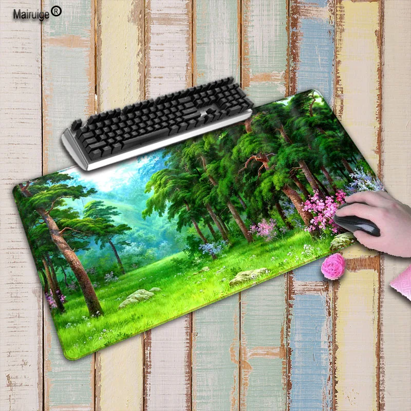  Mairuige Green Tree Scenery Large Mouse Pad Gamer Locking Edge Keyboard Mouse Mat Gaming Desk Mouse