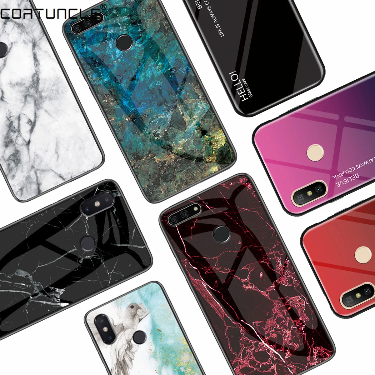 

Marble Hard Tempered Glass Case For Fundas Huawei Honor 7A Pro Case Gradient Protective Back Cover For Huawei Y6 2018 Phone Case