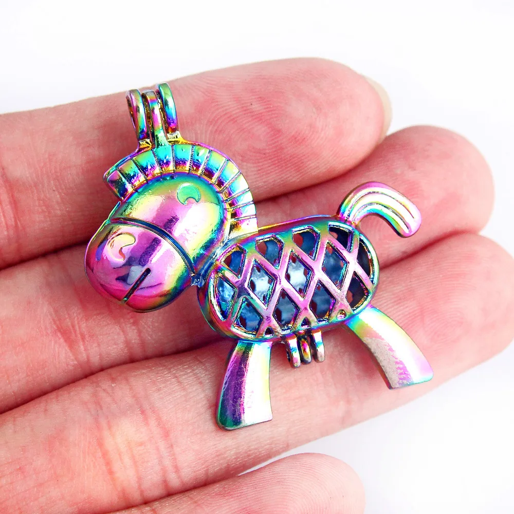 

2pcs Colorful Cute Horse Chameleon Cross Pearl Cage Pendant Aromatherapy Essential Oil Diffuser Necklace DIY Locket Jewelry Gift