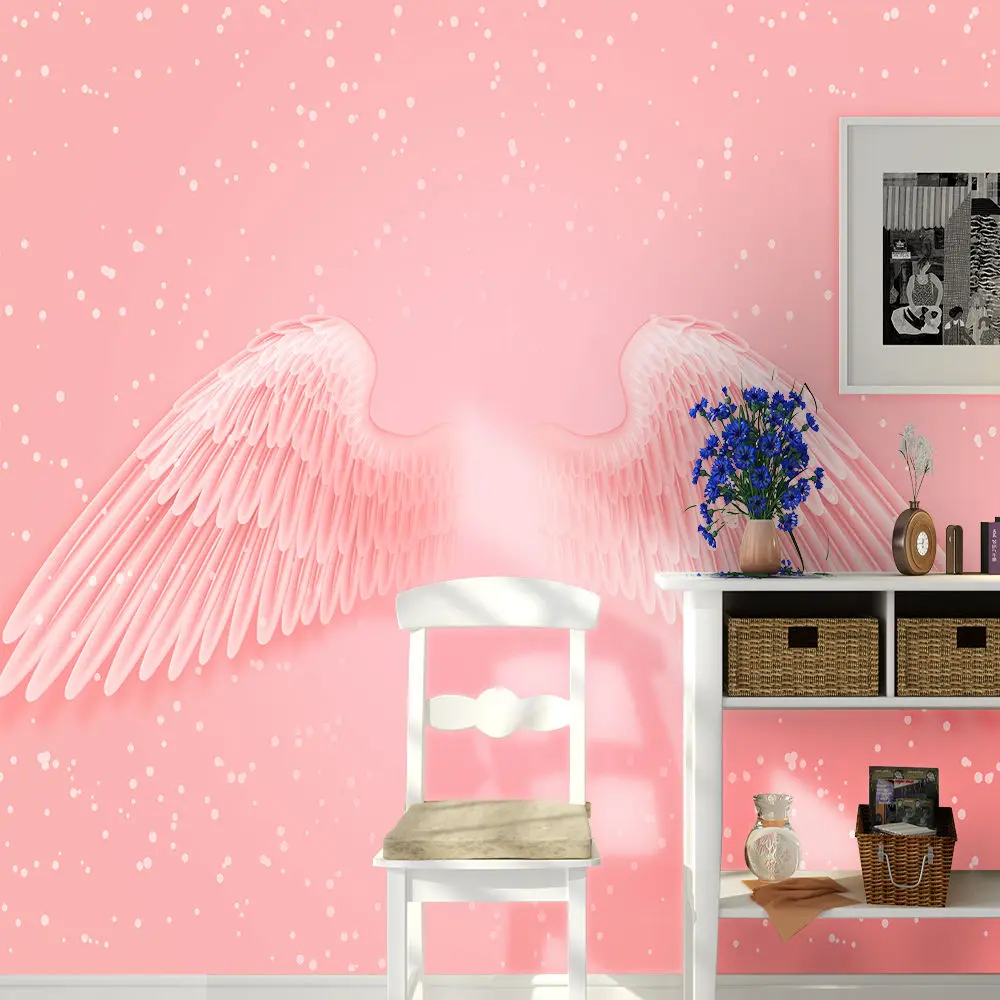 

Custom wallpaper mural modern ins pink wings snowflake net red background wall - high-grade waterproof material