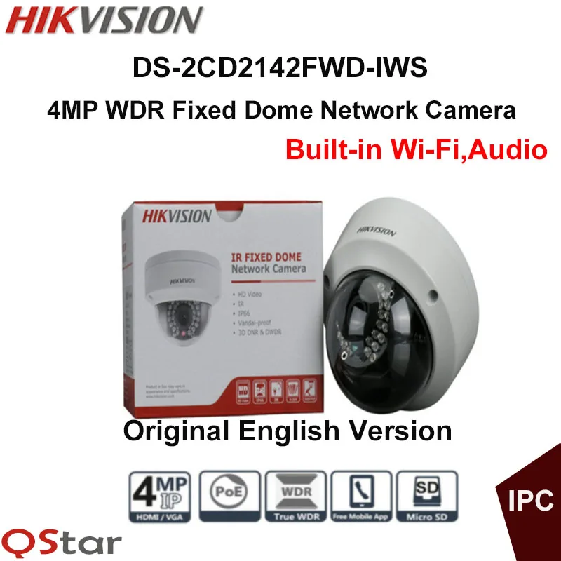 

Hikvision Original English Wireless IP Camera DS-2CD2142FWD-IWS 4MP Security IP Camera PoE Audio WIFI CCTV Camera Onvif IP67