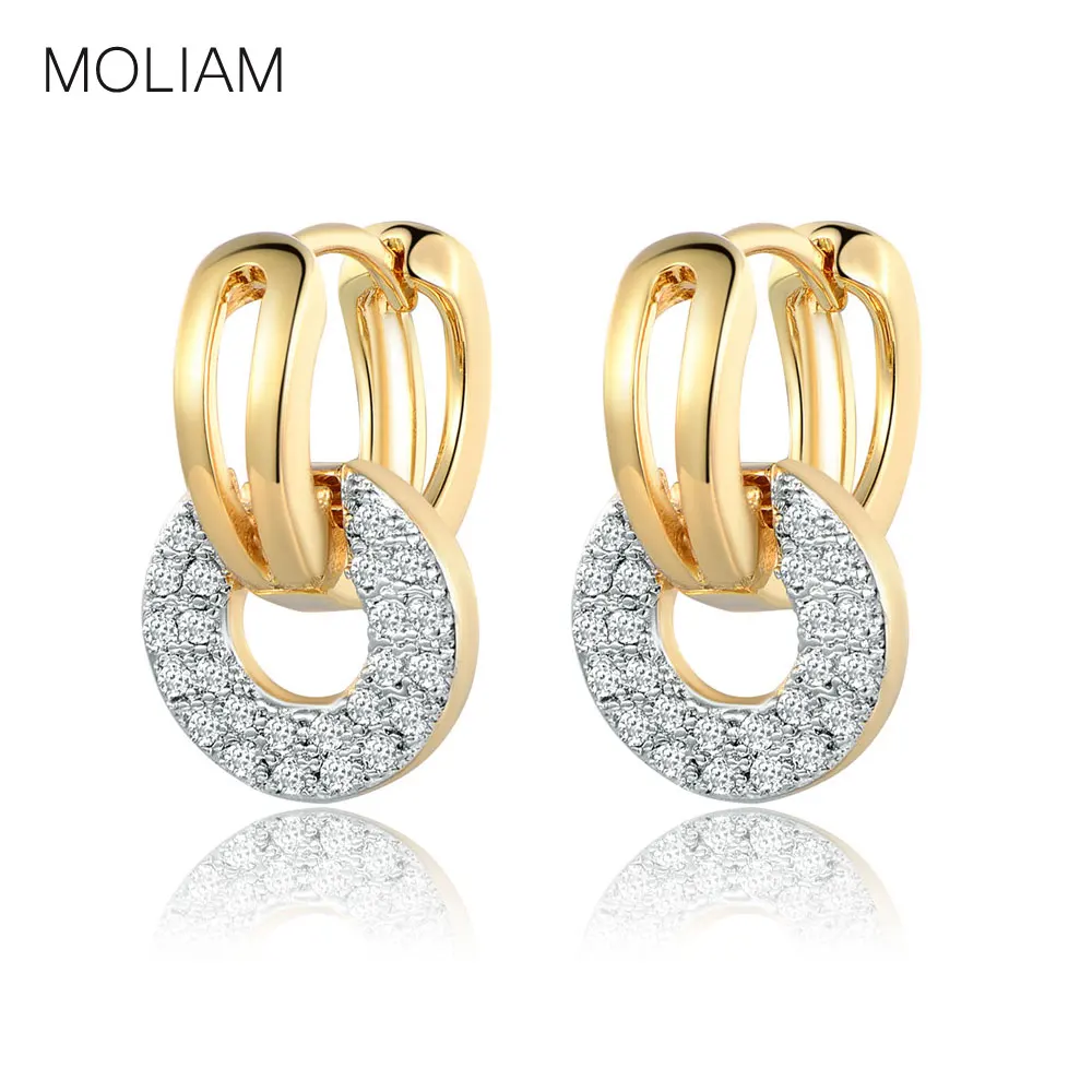 

MOLIAM New Designer Circle Earing Cluster Paved Zircon CZ White Stone Charm Huggies Hoop Earrings Jewelry for Women MLE219