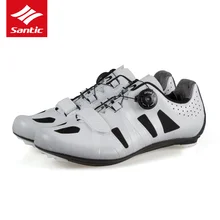 Santic New Men Cycling Shoes Nylon Breathable Road Bike Shoes Black White Self-locking Bicycle Shoes Zapatillas Ciclismo Ruta
