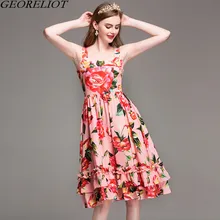 High Quality Runway Dress 2017 New Designer Women Sleeveless Spaghetti Strap Vintage Floral Sexy Party Dresses Vestidos De Festa