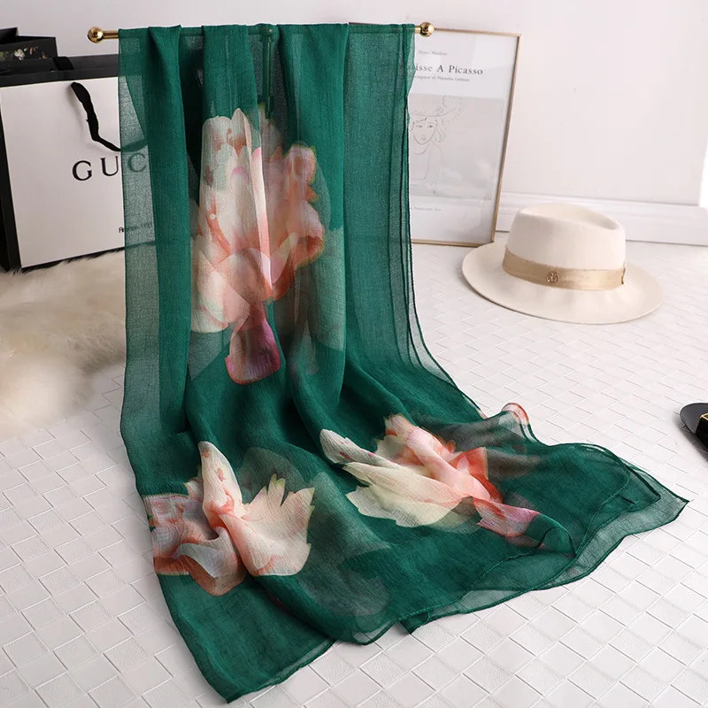 Дизайнерский бренд цветочный принт Шелковый шарф летний женский пляжный палантины большой размер пашмины Женская бандана шарф хиджаб