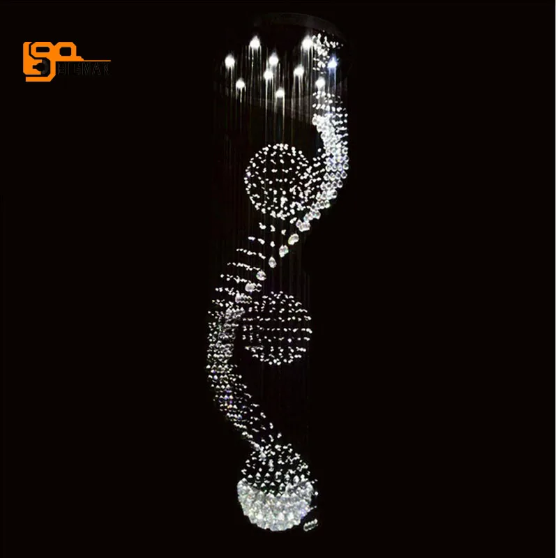 

new item rystal spiral chandelier modern lamp Dia80*H250cm for stair lighting fixtures
