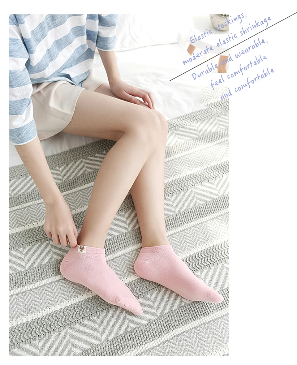 Spring And Summer New Fashion Medium Thick Japanese Wild Comfort Cat Logo Women's Sock Solid Color Shallow Mouth Invisible Socks (10)