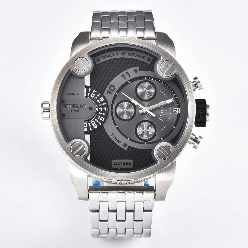 Люксовый брендовый мужской часы с большим циферблатом мужские спортивные наручные часы водонепроницаемые с двойным часовым поясом Хронограф Мужские кварцевые часы Новинка - Цвет: Sliver