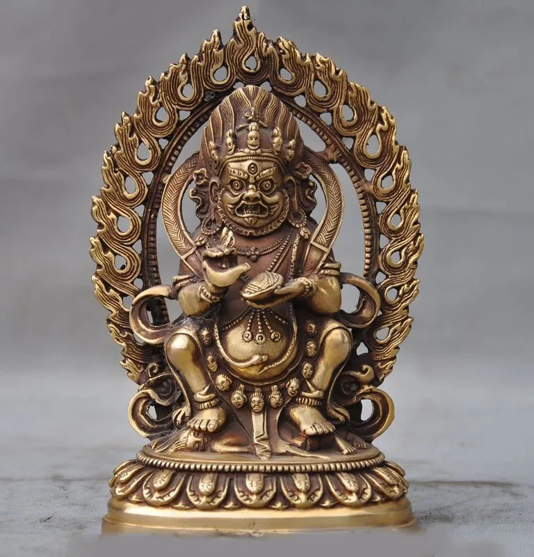 Old China brass Tibetan Buddha Ride a lion Tantric Buddha statue