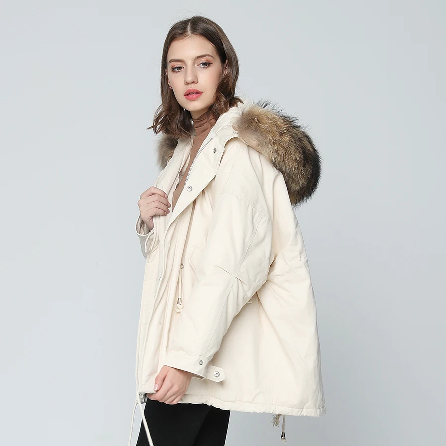 OFTBUY бренд, зимняя куртка, Женская парка, верхняя одежда, парки, натуральный мех енота, пальто, белый утиный пух, теплая плотная куртка