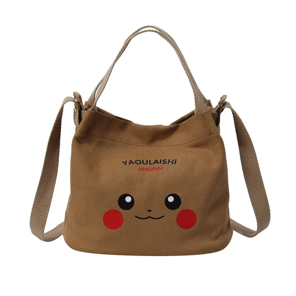 Новая Корейская версия Harajuku Покемон Пикачу Милая Мини-холщовая женская сумка на плечо Повседневная Студенческая сумка-тоут - Цвет: 4
