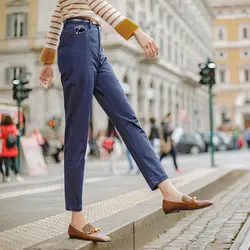 Инман осень маленькие ноги хлопок повседневные простой дизайн все соответствует Показать Тонкий Вышивка женские брюки