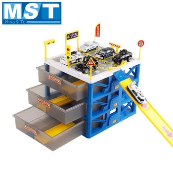 

6PCS Kids Fire Engine Car Track Toys Parking Lot Cars Storage Matchbox DIY Road Signs Slot Vehicle Model Toys Carport Garage Toy