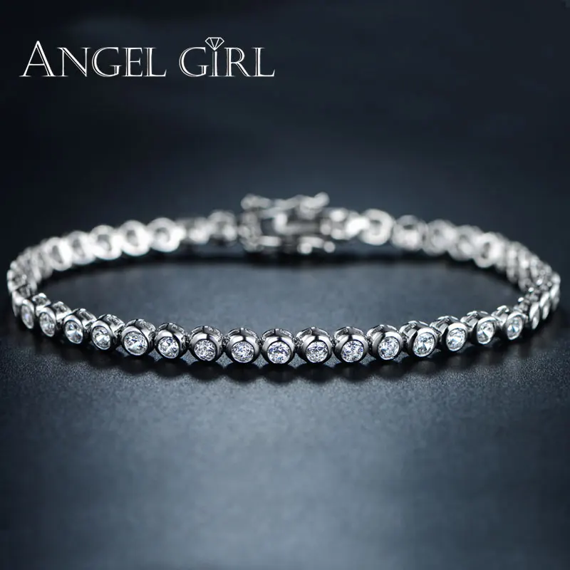 

Angel girl 2019 fashion Women Luxury White Gold Color Round Clear CZ Tennis Bracelets & Bangles for Elegant Party Jewelry