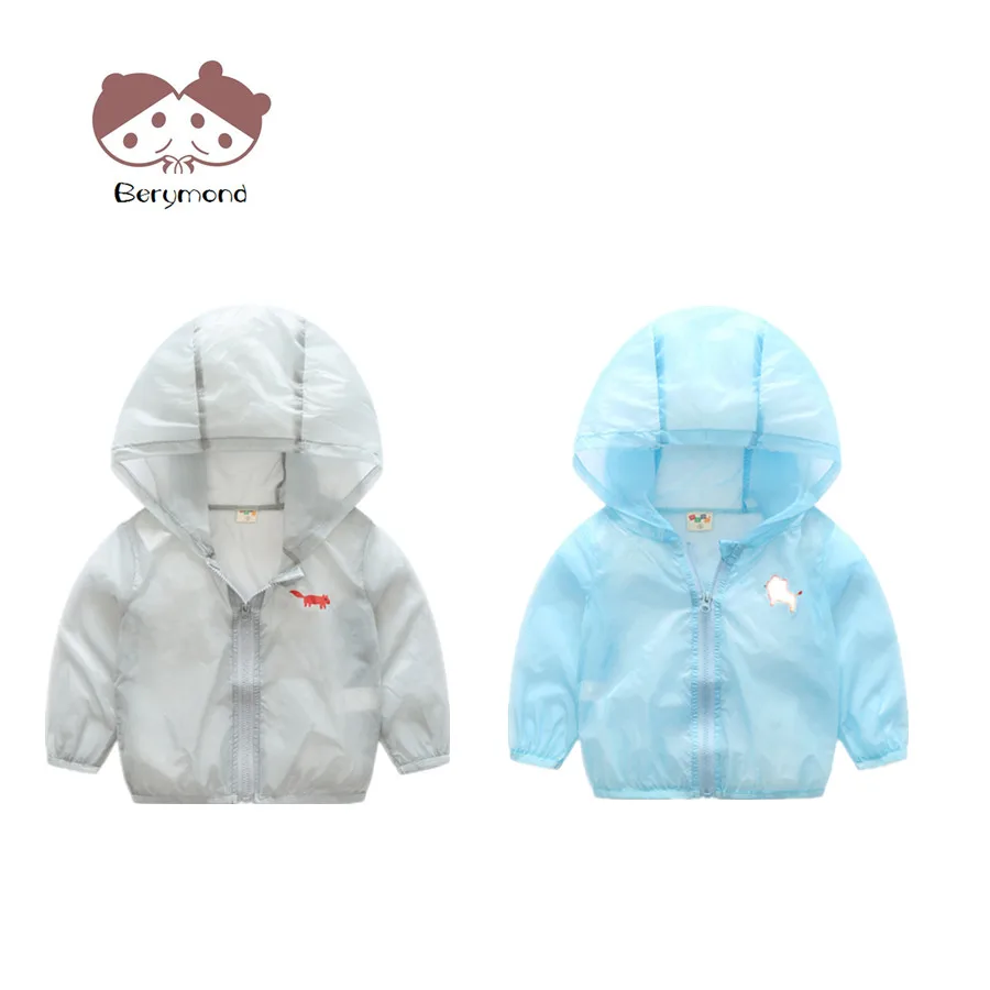 

90-130cm Baby Boys Girs Sunscreen UV Sun Protection Hooded Children Quick Dry Thin Cartoon Jacket Transparent Clothes