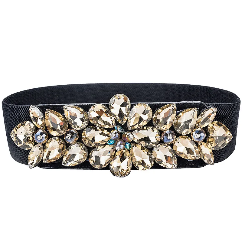 

Hongmioo Hongmioo Fashion Handcraft Rhinstones Women Belt Buckle Wide Elastic Belts For Women Strap Designer Female Cummerbund